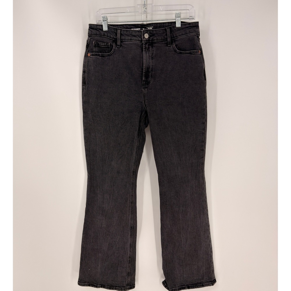 Old Navy Flare Jeans Womens 10 Black Extra High Rise Secret Smooth Pocket Casual